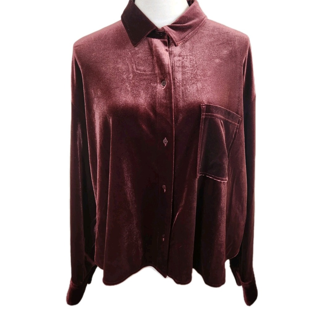 Old Navy Womens Velour Cropped Shirt Sz XL Red Arizona Raisin Soft Cozy Top NWT